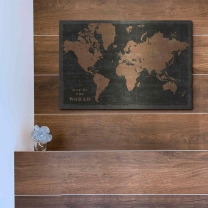 Luxe Metal Art 'World Map Industrial' by Sue Schlabach, Metal Wall Art,16x12