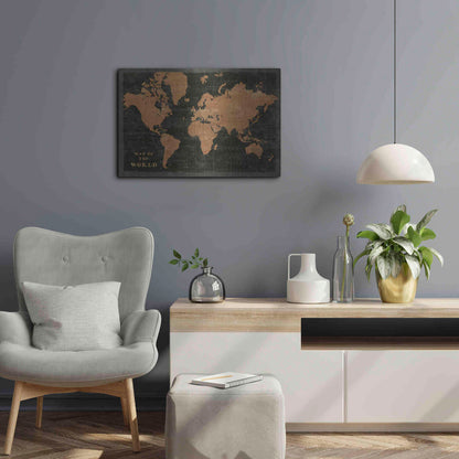 Luxe Metal Art 'World Map Industrial' by Sue Schlabach, Metal Wall Art,24x16