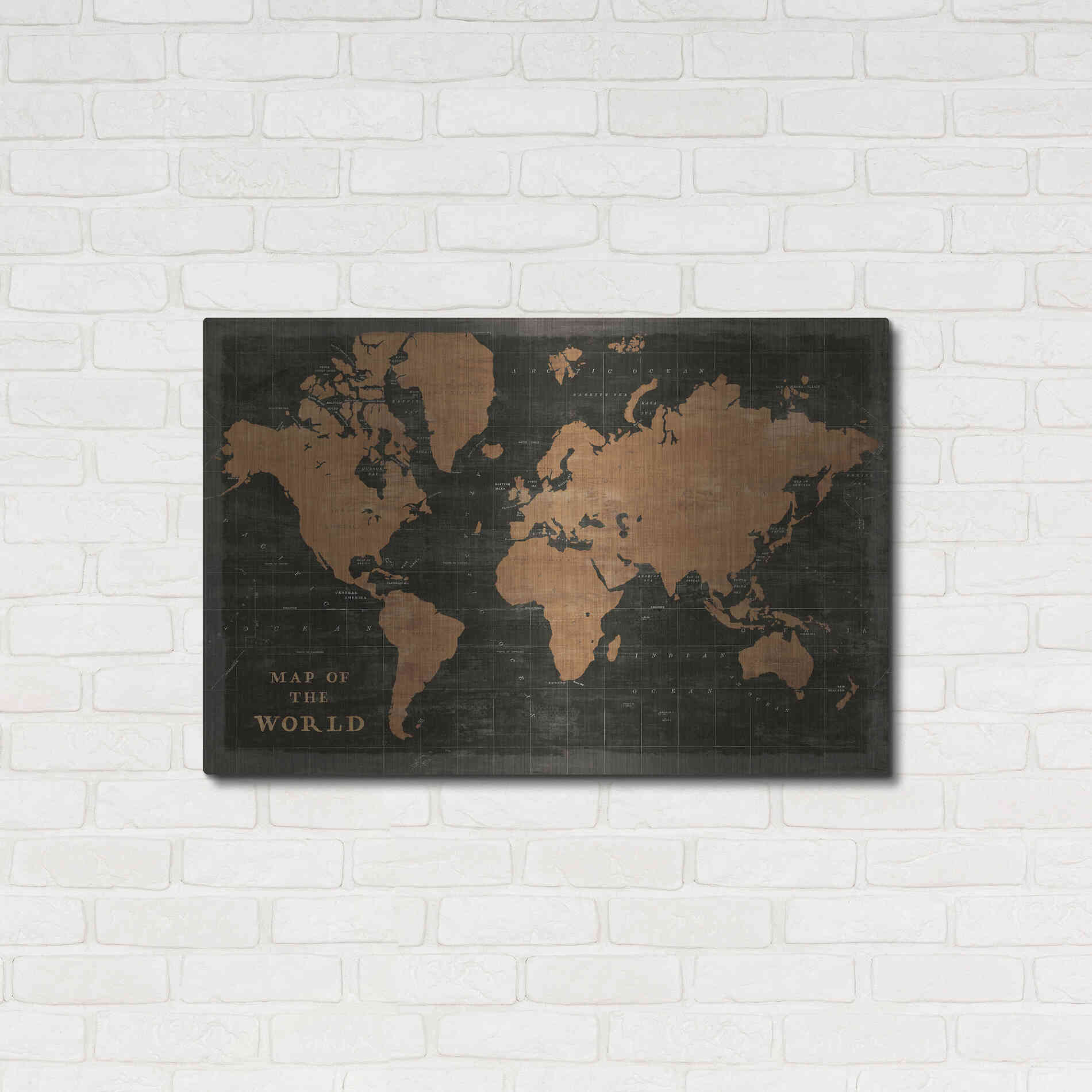 Luxe Metal Art 'World Map Industrial' by Sue Schlabach, Metal Wall Art,36x24