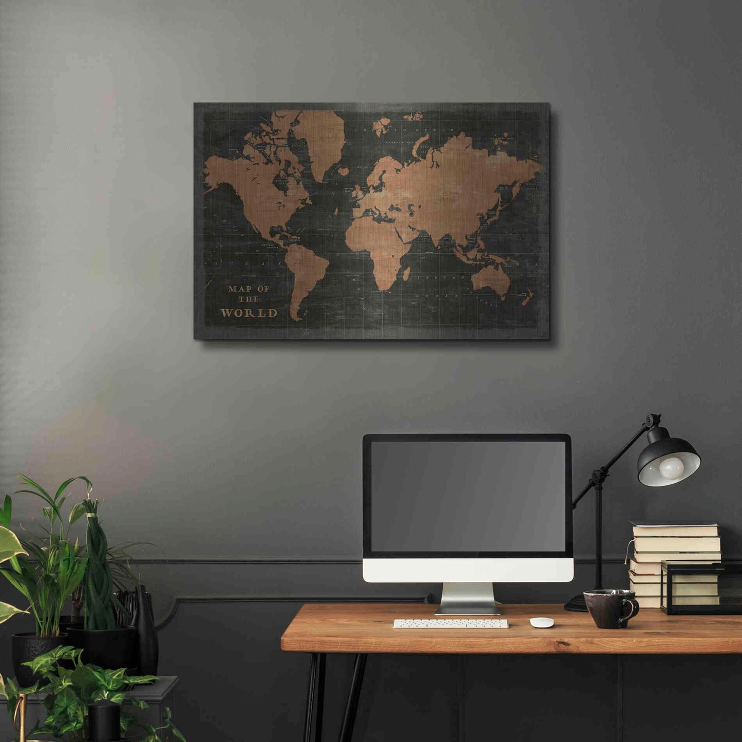 Luxe Metal Art 'World Map Industrial' by Sue Schlabach, Metal Wall Art,36x24