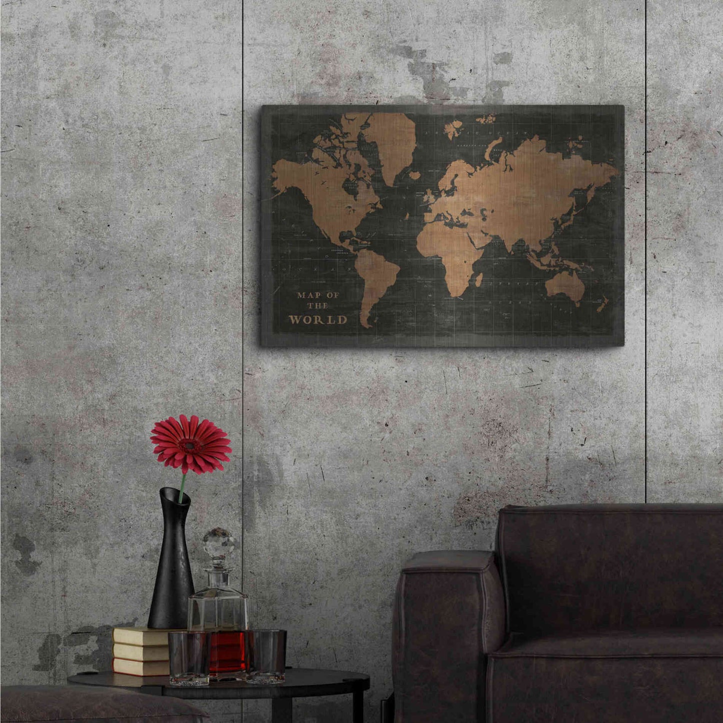 Luxe Metal Art 'World Map Industrial' by Sue Schlabach, Metal Wall Art,36x24