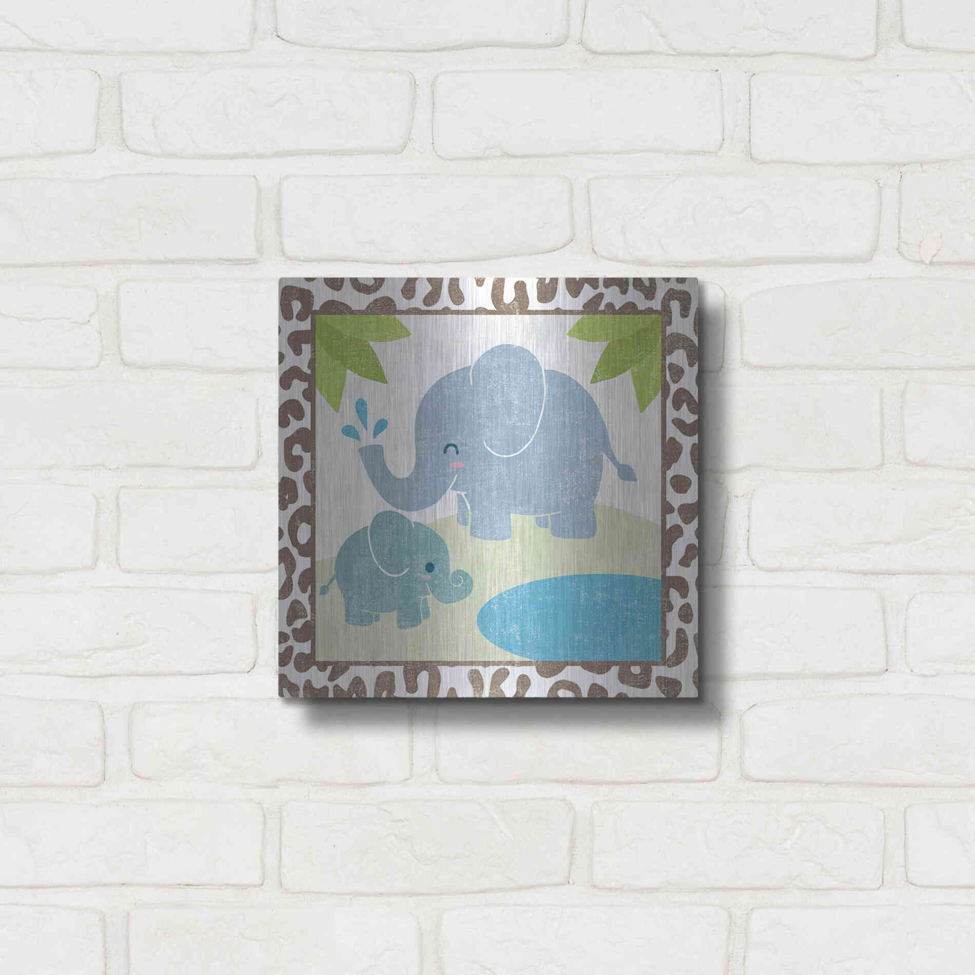 Luxe Metal Art 'Safari Fun Elephant' by Moira Hershey, Metal Wall Art,12x12