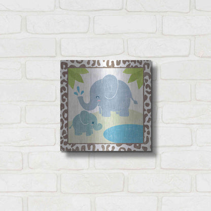 Luxe Metal Art 'Safari Fun Elephant' by Moira Hershey, Metal Wall Art,12x12