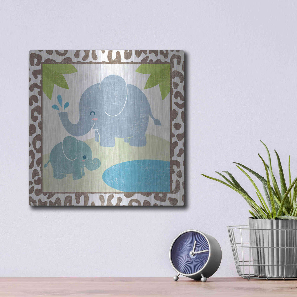 Luxe Metal Art 'Safari Fun Elephant' by Moira Hershey, Metal Wall Art,12x12