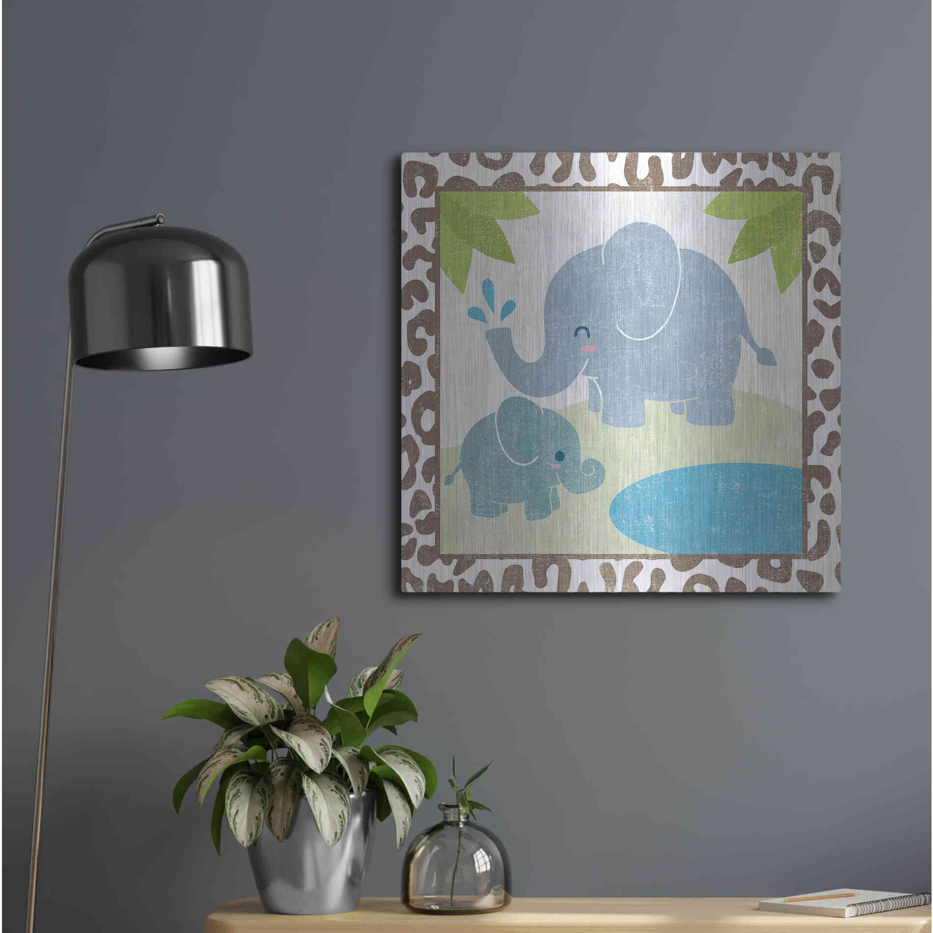 Luxe Metal Art 'Safari Fun Elephant' by Moira Hershey, Metal Wall Art,24x24