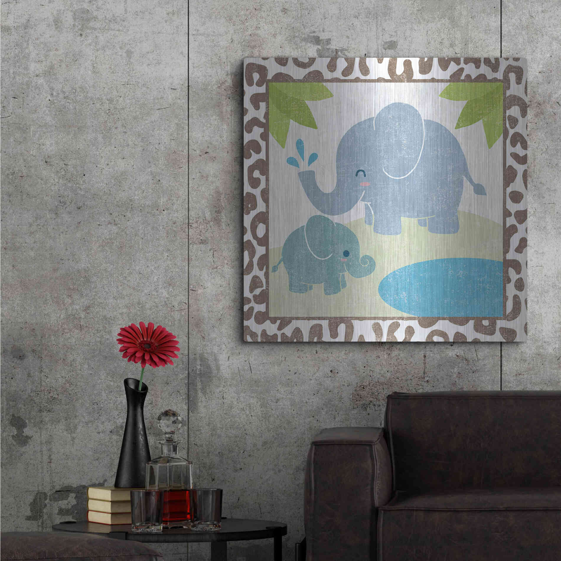 Luxe Metal Art 'Safari Fun Elephant' by Moira Hershey, Metal Wall Art,36x36