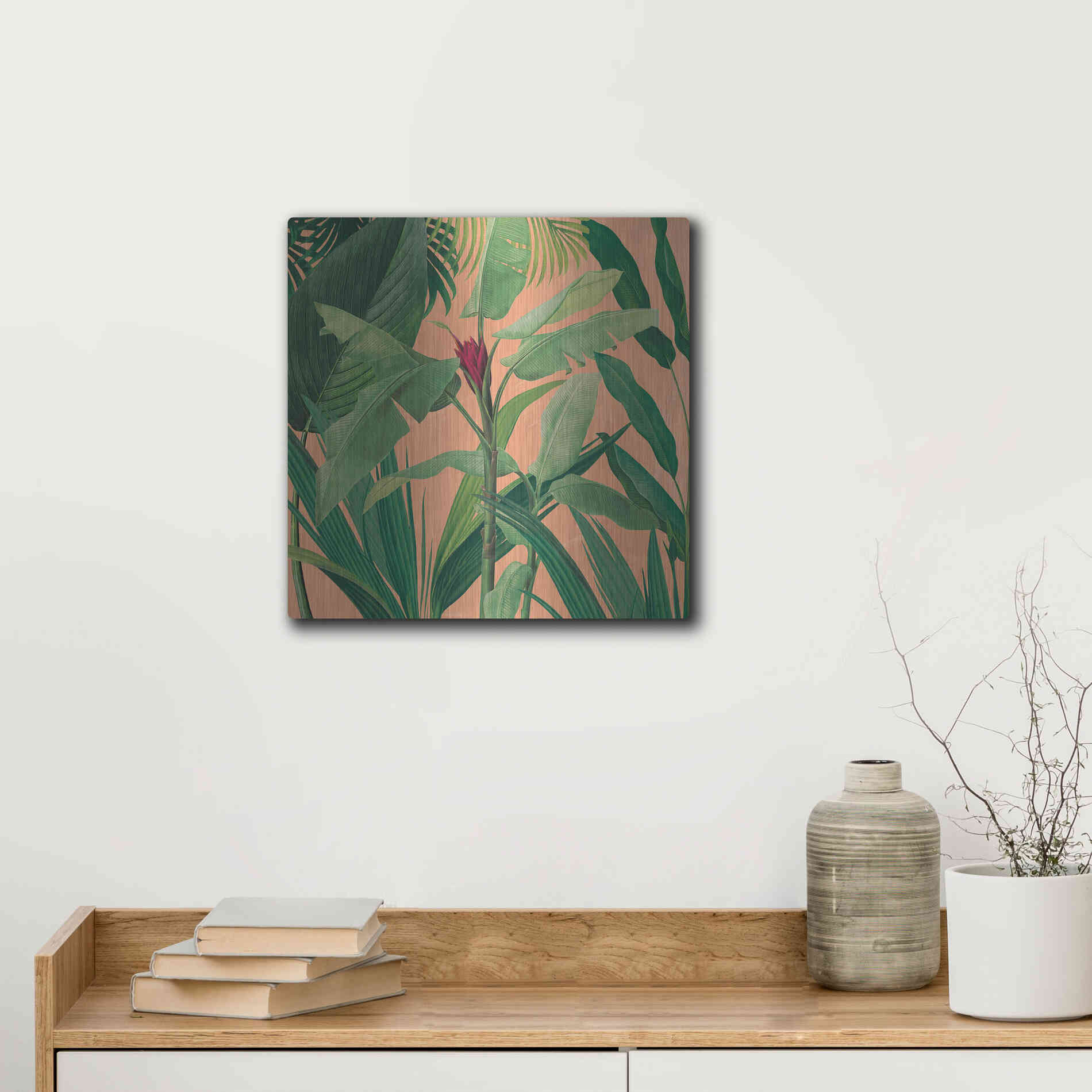 Luxe Metal Art 'Dramatic Tropical I Boho' by Sue Schlabach, Metal Wall Art,12x12