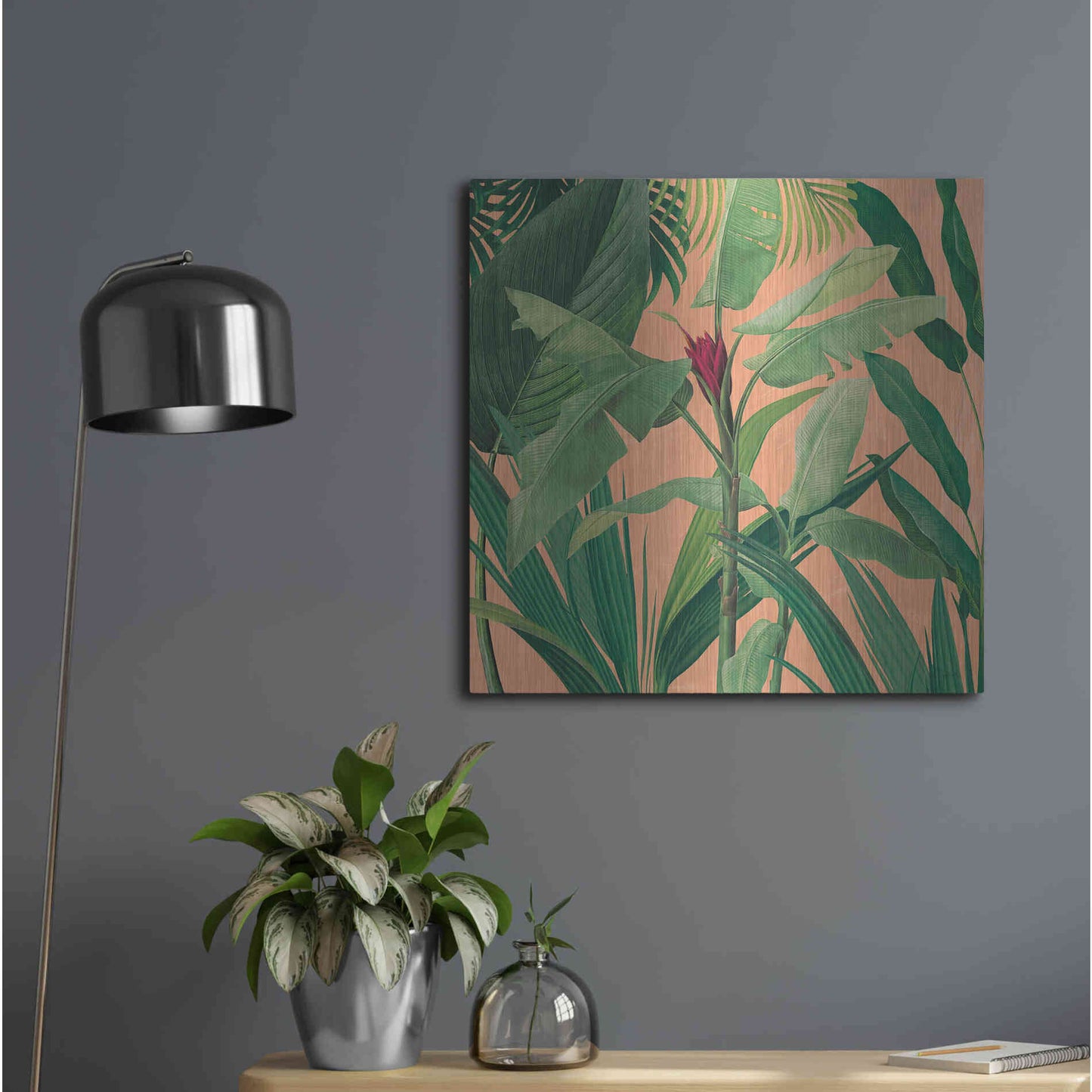 Luxe Metal Art 'Dramatic Tropical I Boho' by Sue Schlabach, Metal Wall Art,24x24