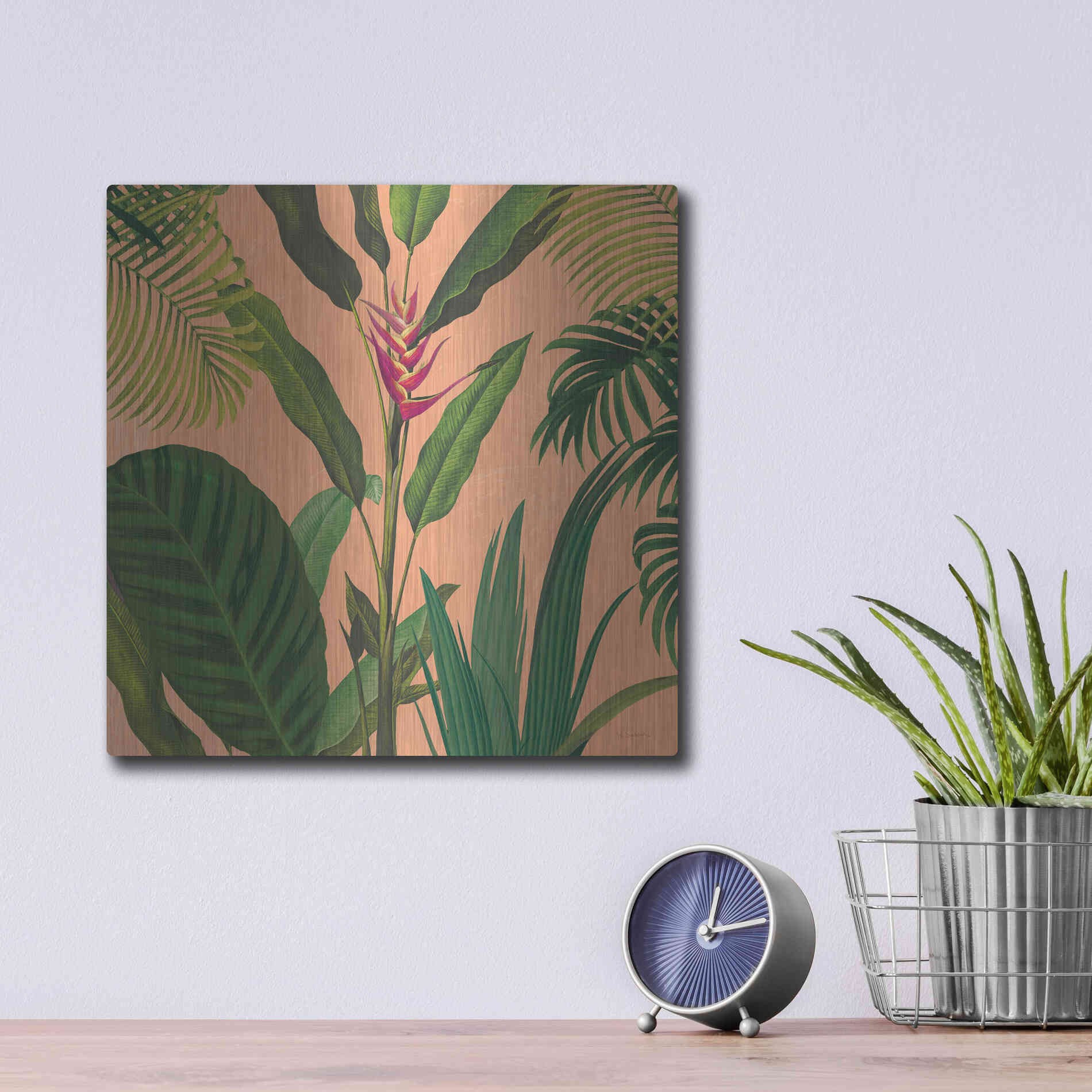 Luxe Metal Art 'Dramatic Tropical II Boho' by Sue Schlabach, Metal Wall Art,12x12