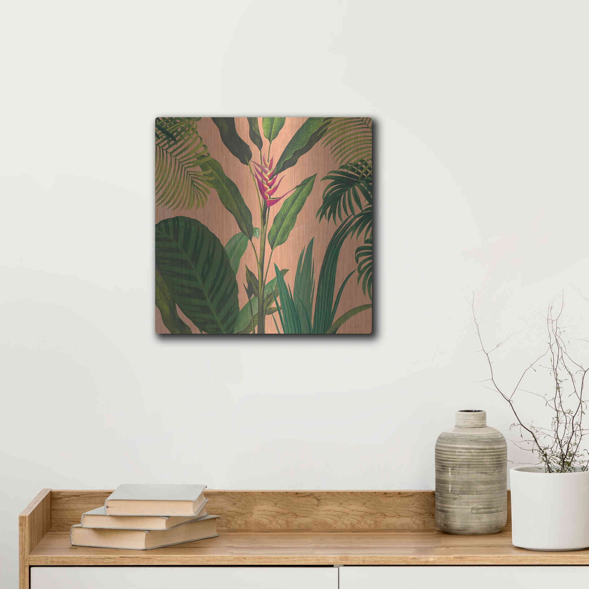 Luxe Metal Art 'Dramatic Tropical II Boho' by Sue Schlabach, Metal Wall Art,12x12