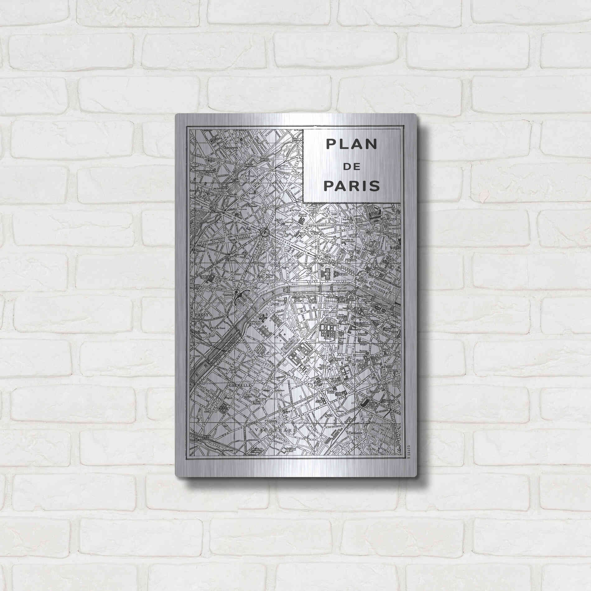 Luxe Metal Art 'Inverted Paris Map' by Sue Schlabach, Metal Wall Art,16x24