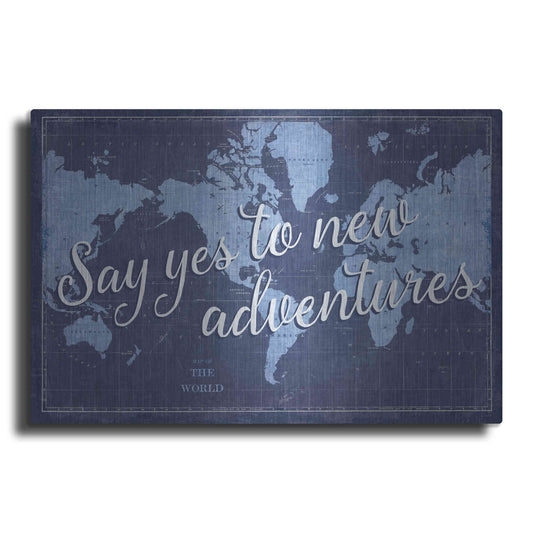 Luxe Metal Art 'Blueprint World Map Say Yes' by Sue Schlabach, Metal Wall Art