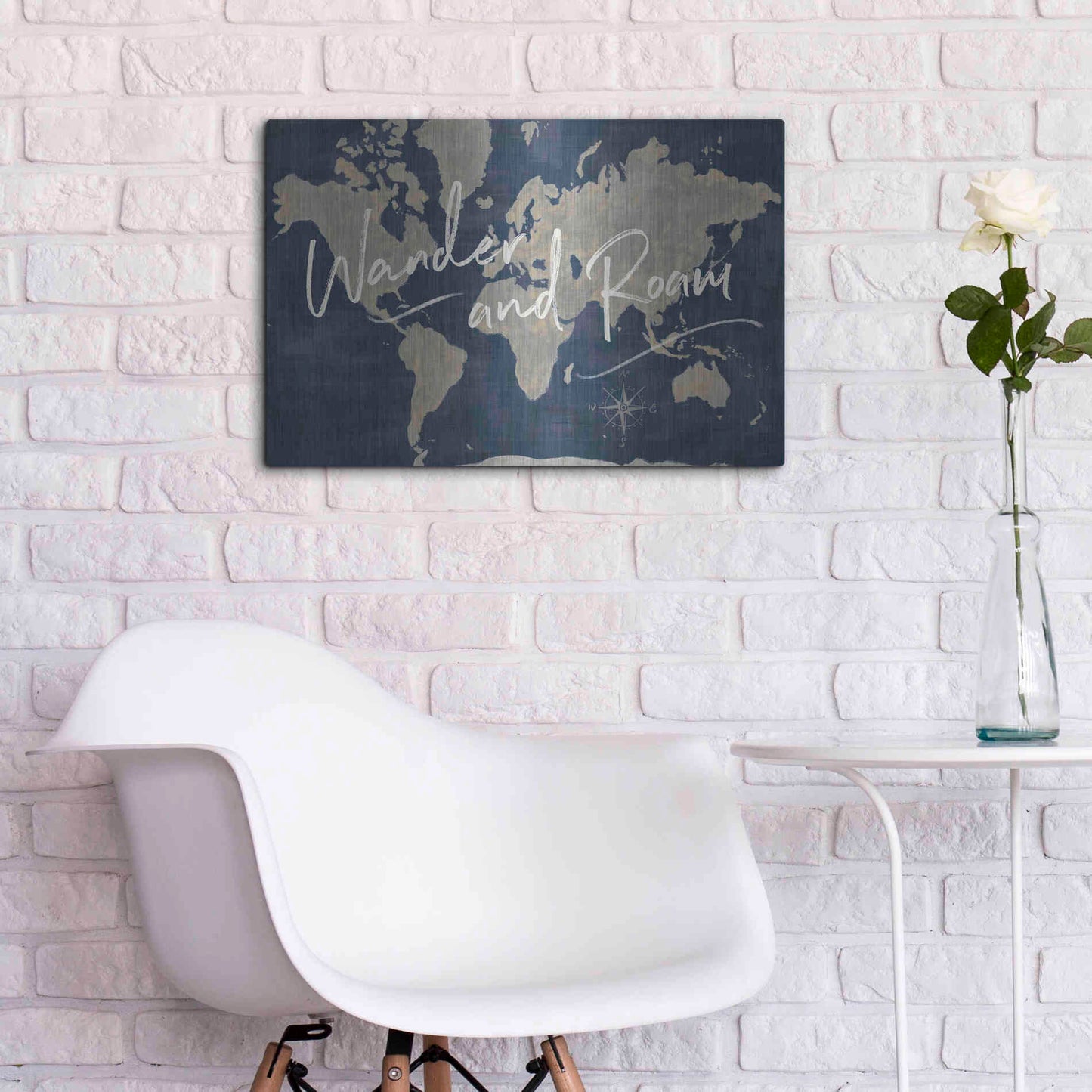 Luxe Metal Art 'World Map Collage Deep Wander' by Sue Schlabach, Metal Wall Art,24x16