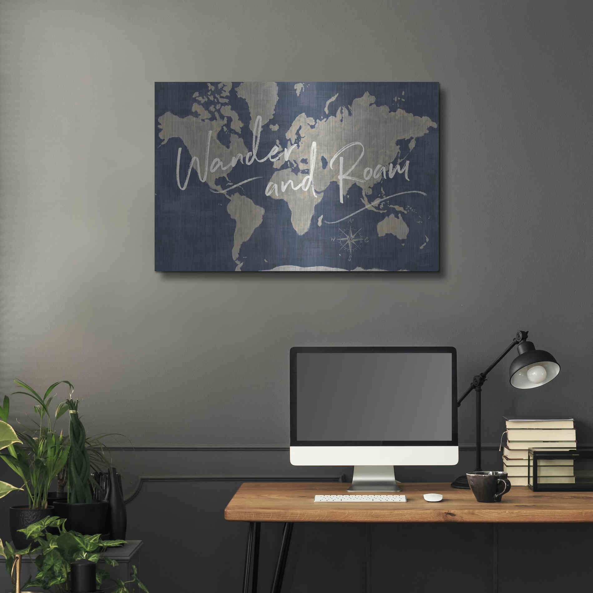 Luxe Metal Art 'World Map Collage Deep Wander' by Sue Schlabach, Metal Wall Art,36x24