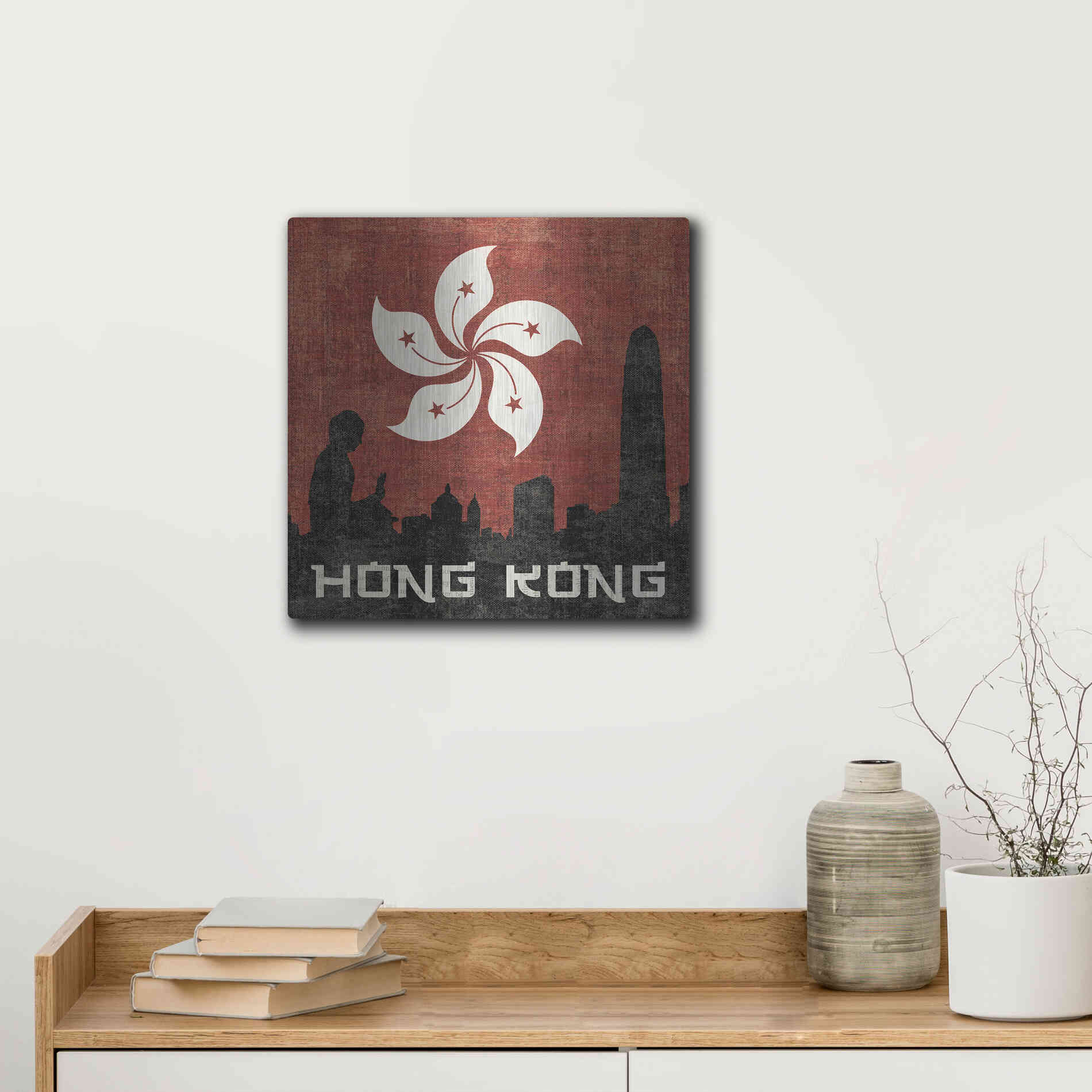 Luxe Metal Art 'Hong Kong' by Moira Hershey, Metal Wall Art,12x12