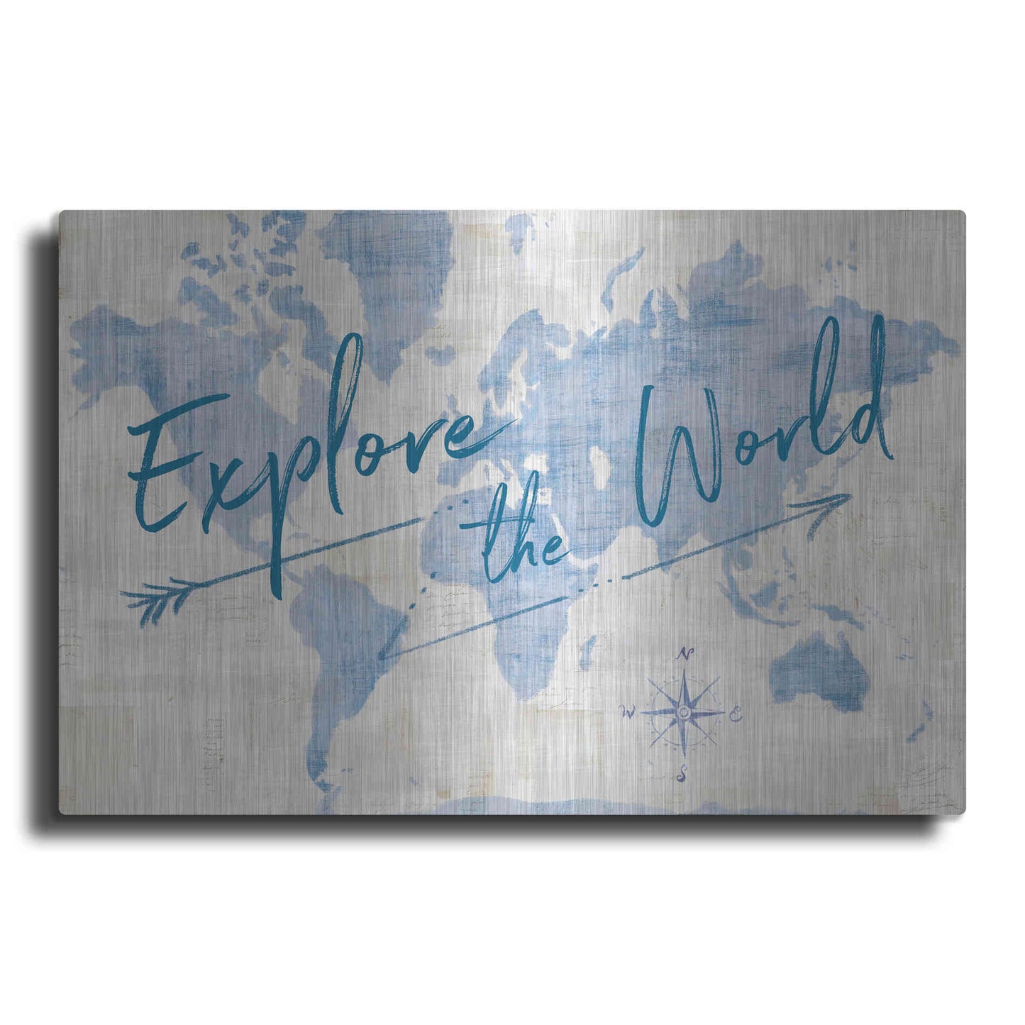 Luxe Metal Art 'World Map Collage Explore' by Sue Schlabach, Metal Wall Art