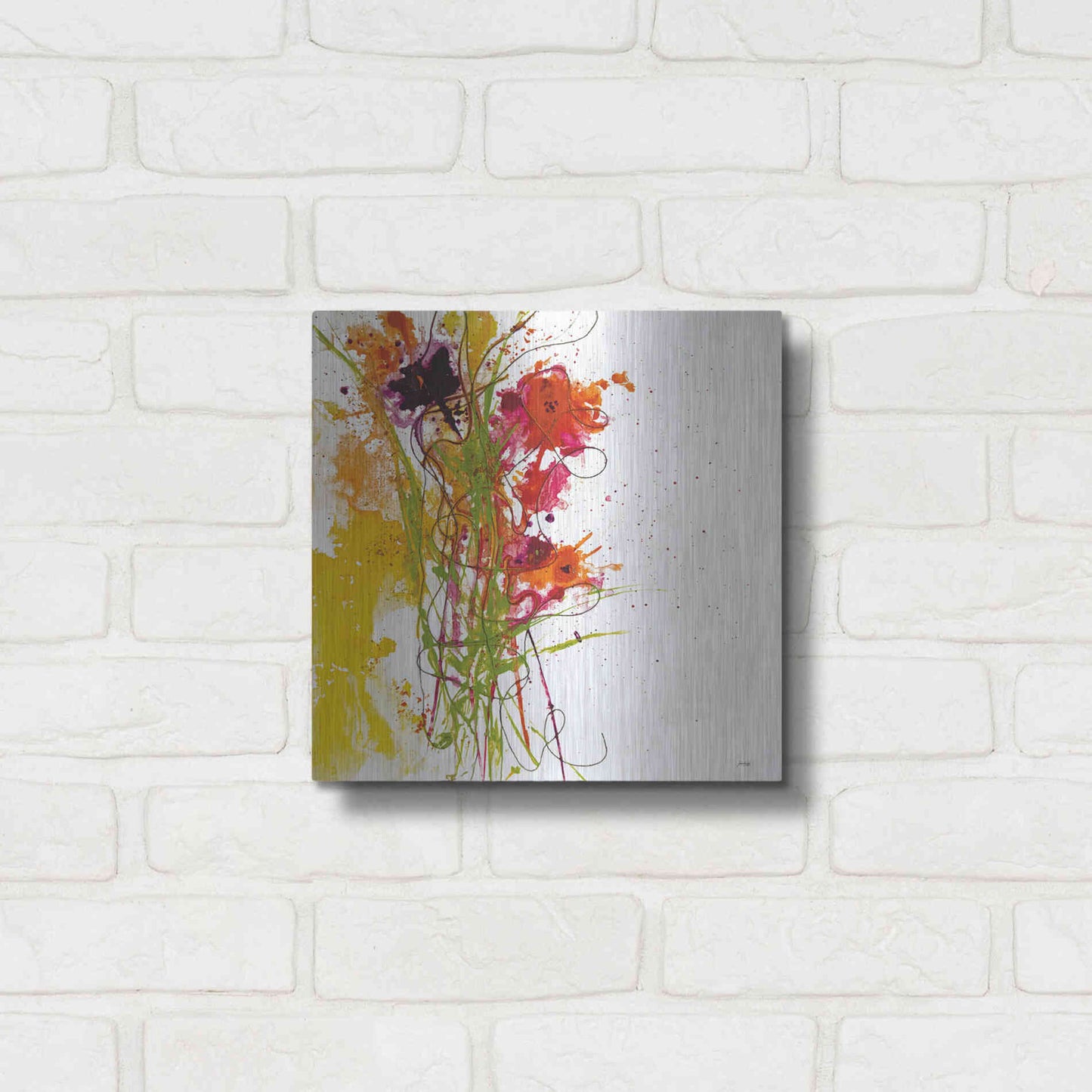 Luxe Metal Art 'Flower Tango on White' by Jan Griggs, Metal Wall Art,12x12