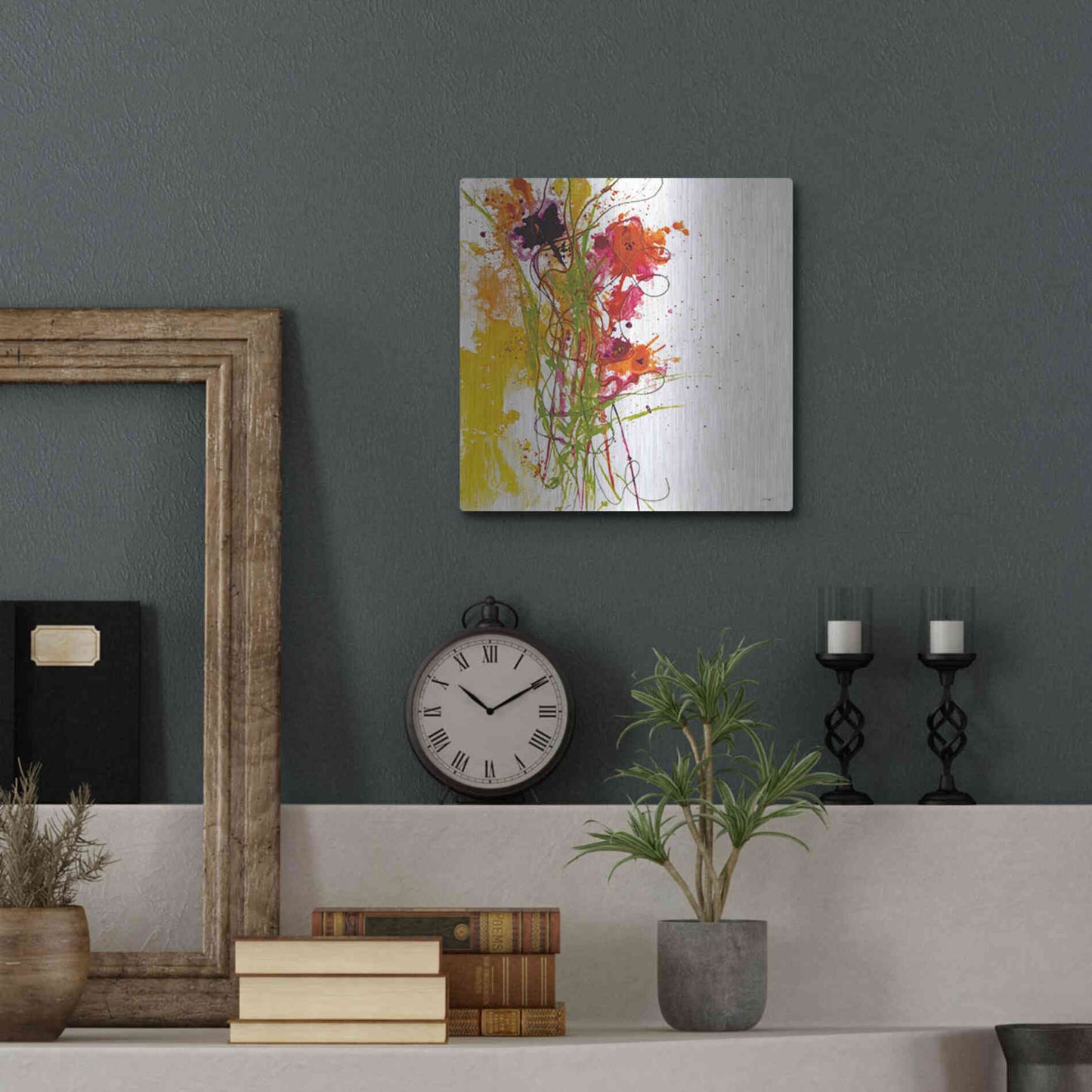 Luxe Metal Art 'Flower Tango on White' by Jan Griggs, Metal Wall Art,12x12