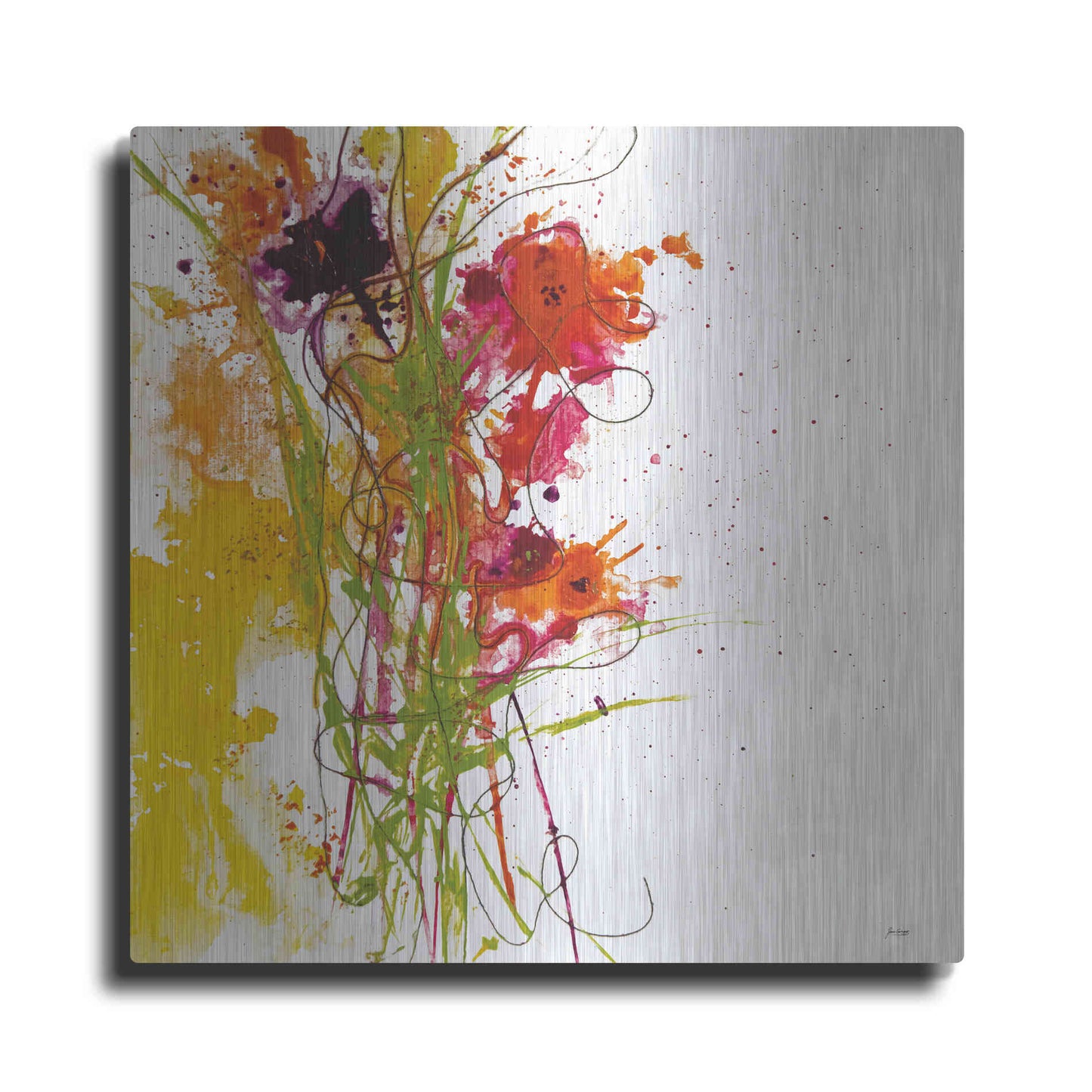 Luxe Metal Art 'Flower Tango on White' by Jan Griggs, Metal Wall Art