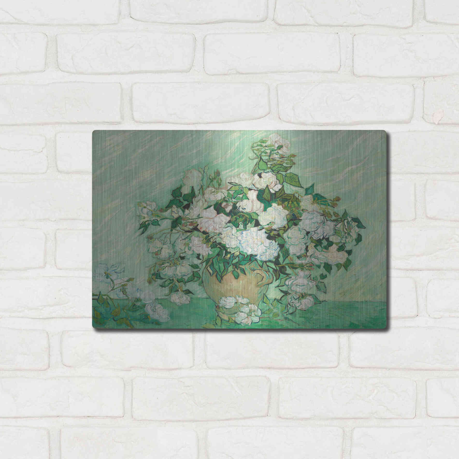 Luxe Metal Art 'Roses' by Vincent Van Gogh, Metal Wall Art,16x12