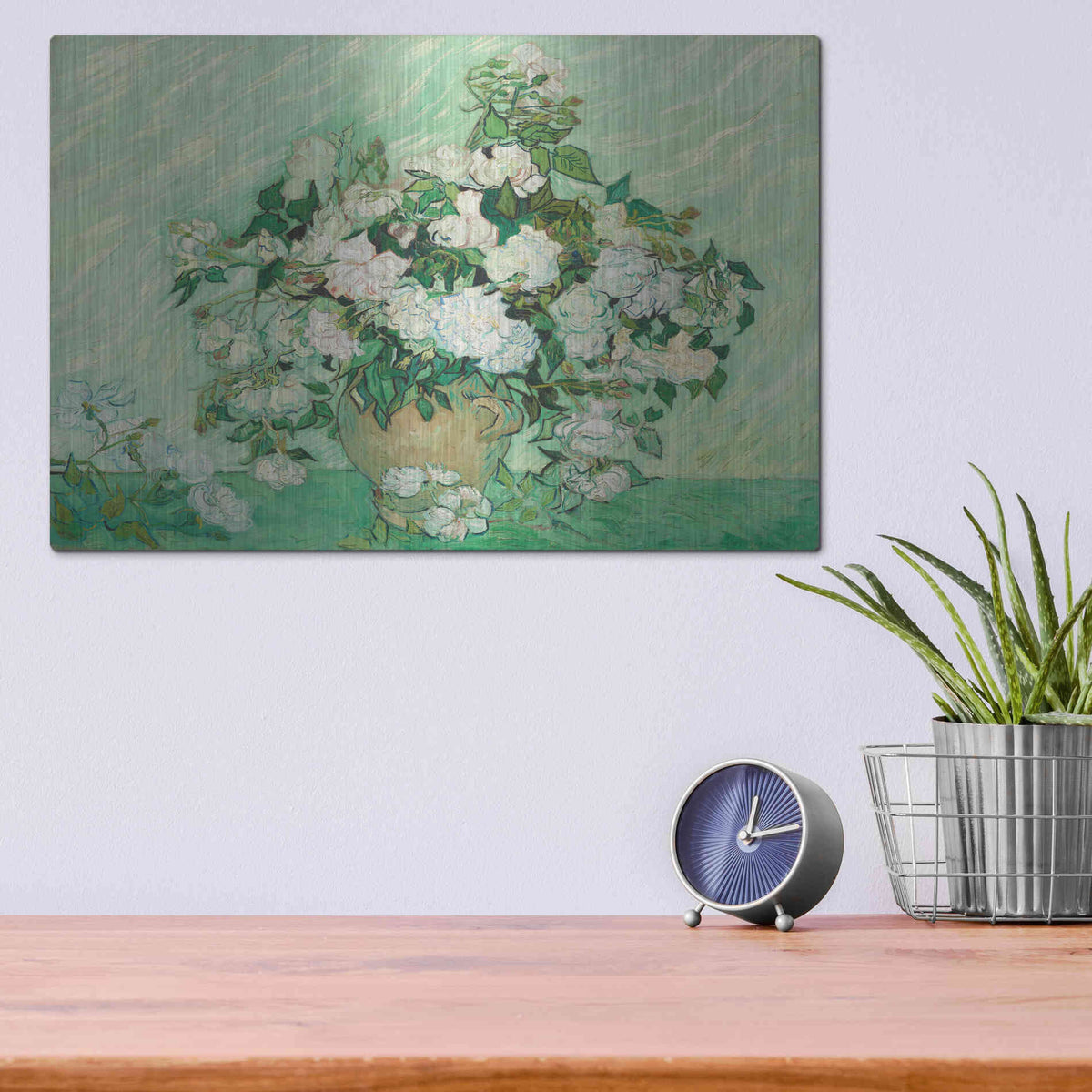 Luxe Metal Art 'Roses' by Vincent Van Gogh, Metal Wall Art,16x12
