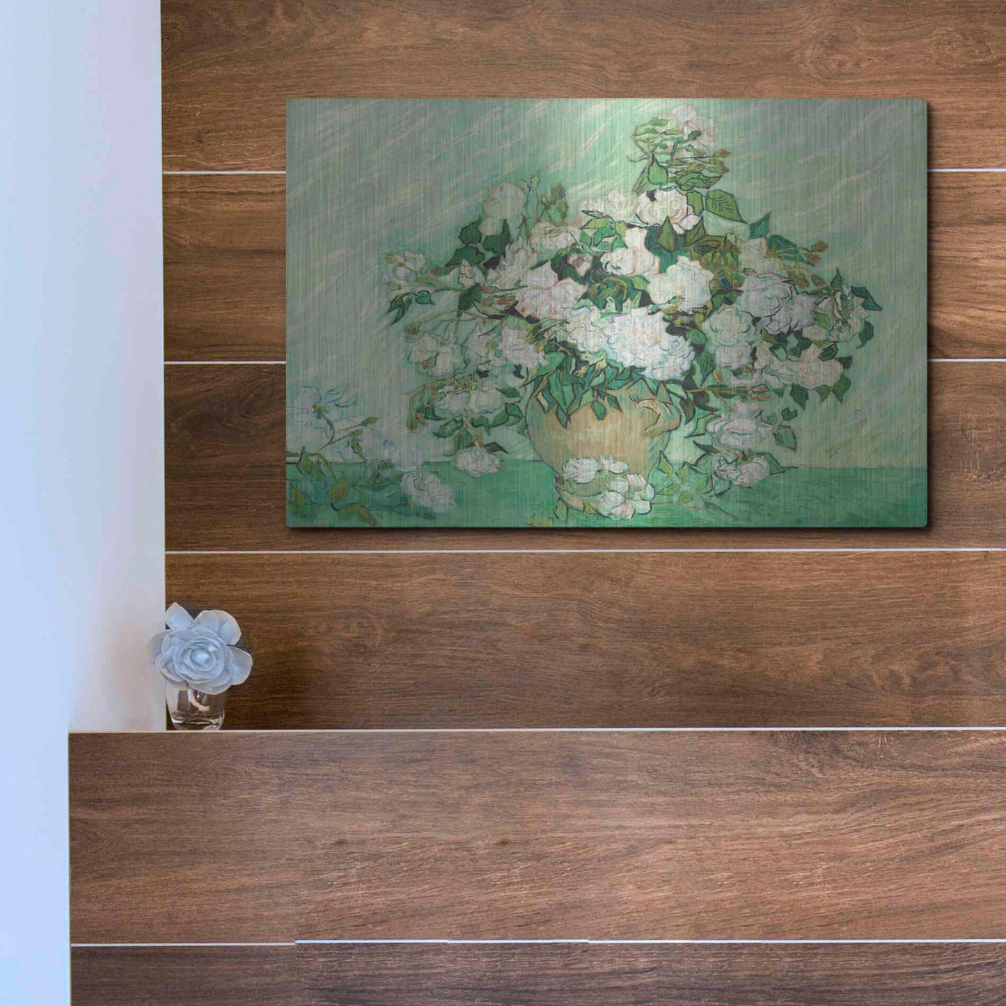 Luxe Metal Art 'Roses' by Vincent Van Gogh, Metal Wall Art,16x12