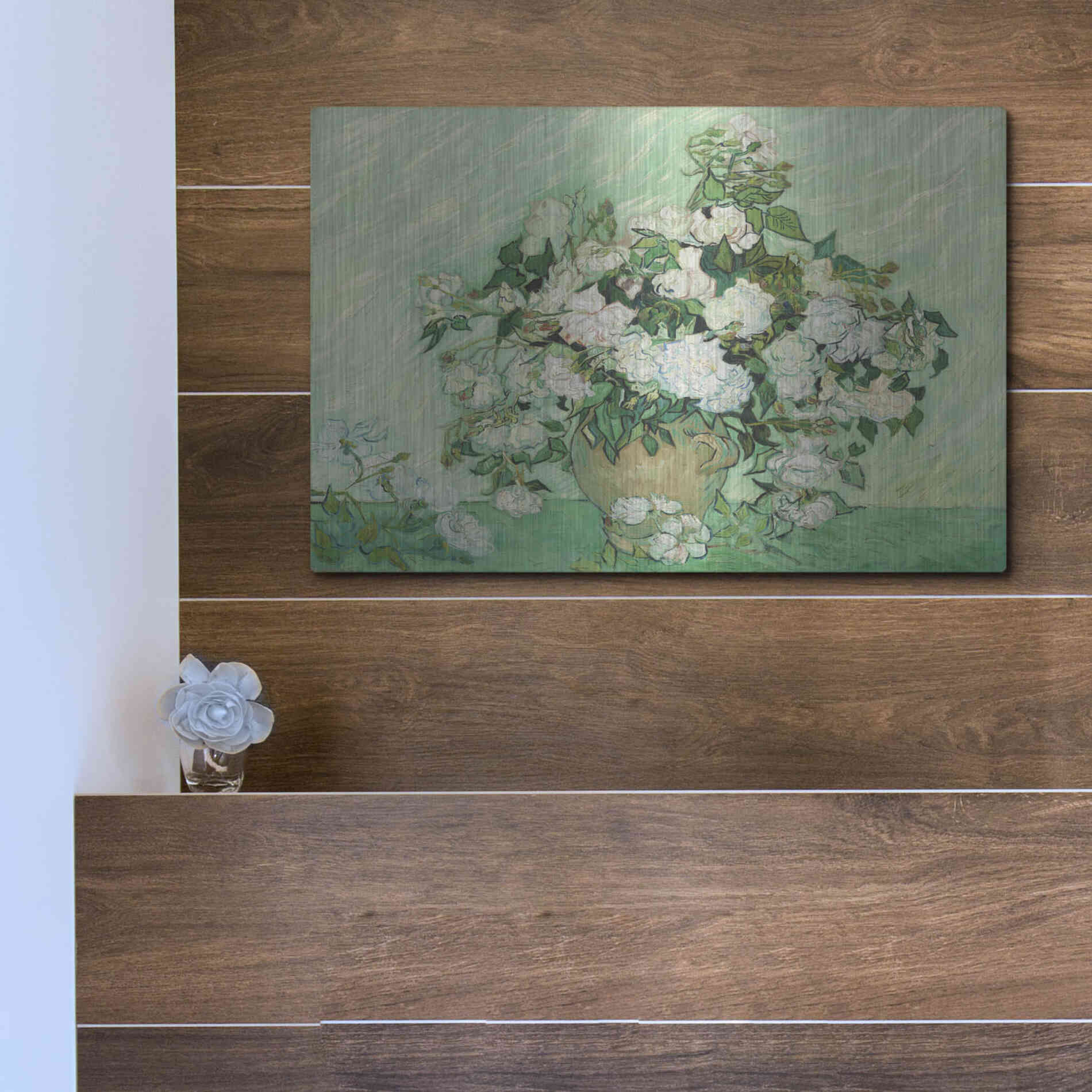 Luxe Metal Art 'Roses' by Vincent Van Gogh, Metal Wall Art,16x12