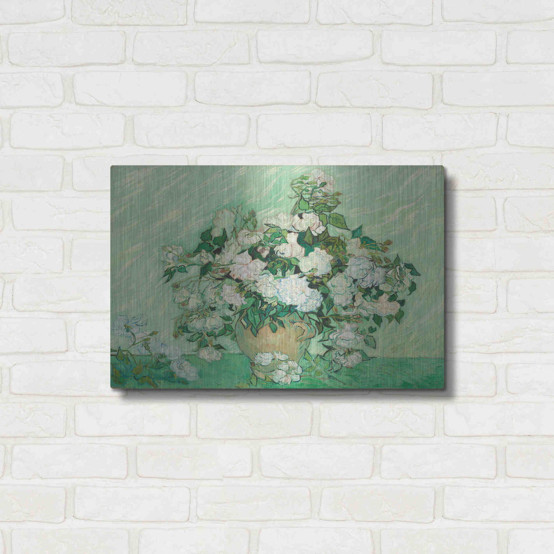 Luxe Metal Art 'Roses' by Vincent Van Gogh, Metal Wall Art,24x16