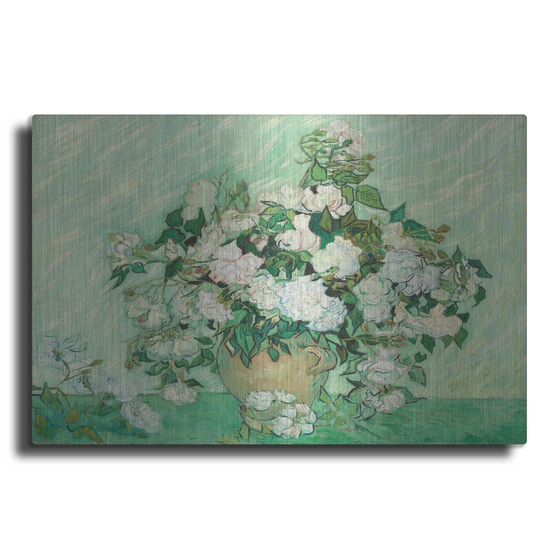 Luxe Metal Art 'Roses' by Vincent Van Gogh, Metal Wall Art