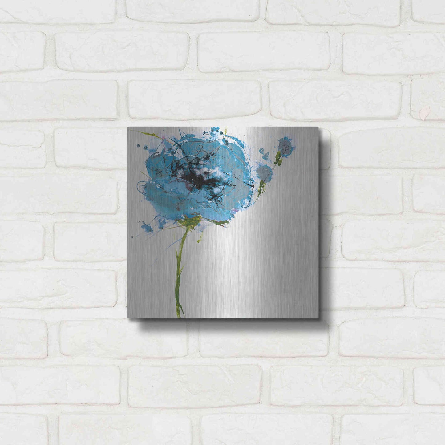 Luxe Metal Art 'Turquoise Poppy Master on White' by Jan Griggs, Metal Wall Art,12x12