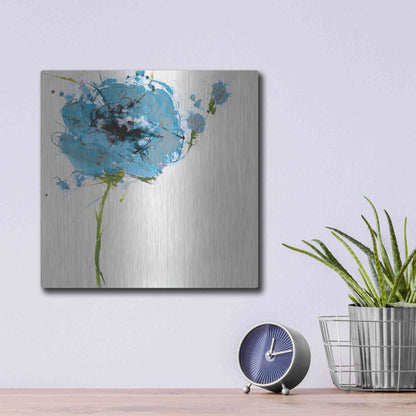 Luxe Metal Art 'Turquoise Poppy Master on White' by Jan Griggs, Metal Wall Art,12x12