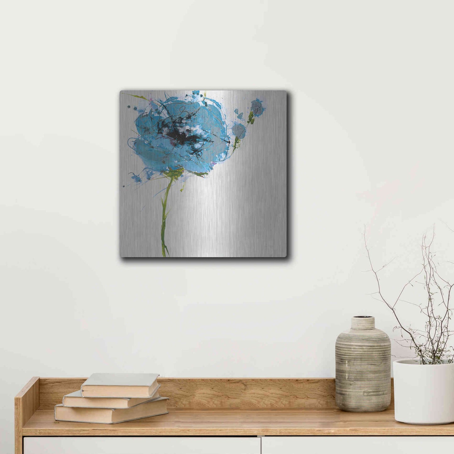 Luxe Metal Art 'Turquoise Poppy Master on White' by Jan Griggs, Metal Wall Art,12x12