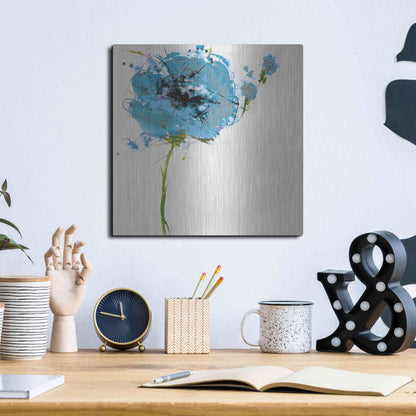 Luxe Metal Art 'Turquoise Poppy Master on White' by Jan Griggs, Metal Wall Art,12x12