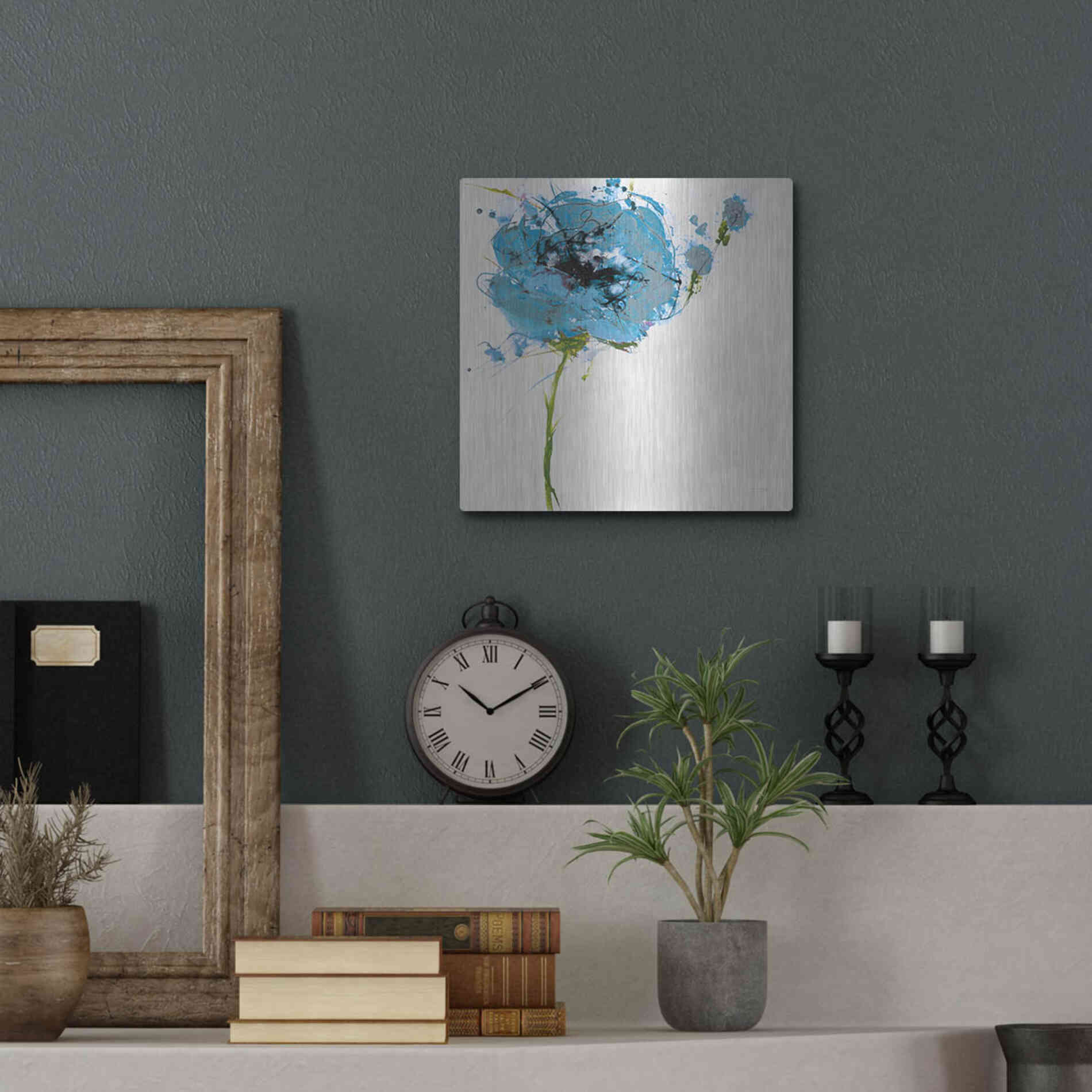 Luxe Metal Art 'Turquoise Poppy Master on White' by Jan Griggs, Metal Wall Art,12x12