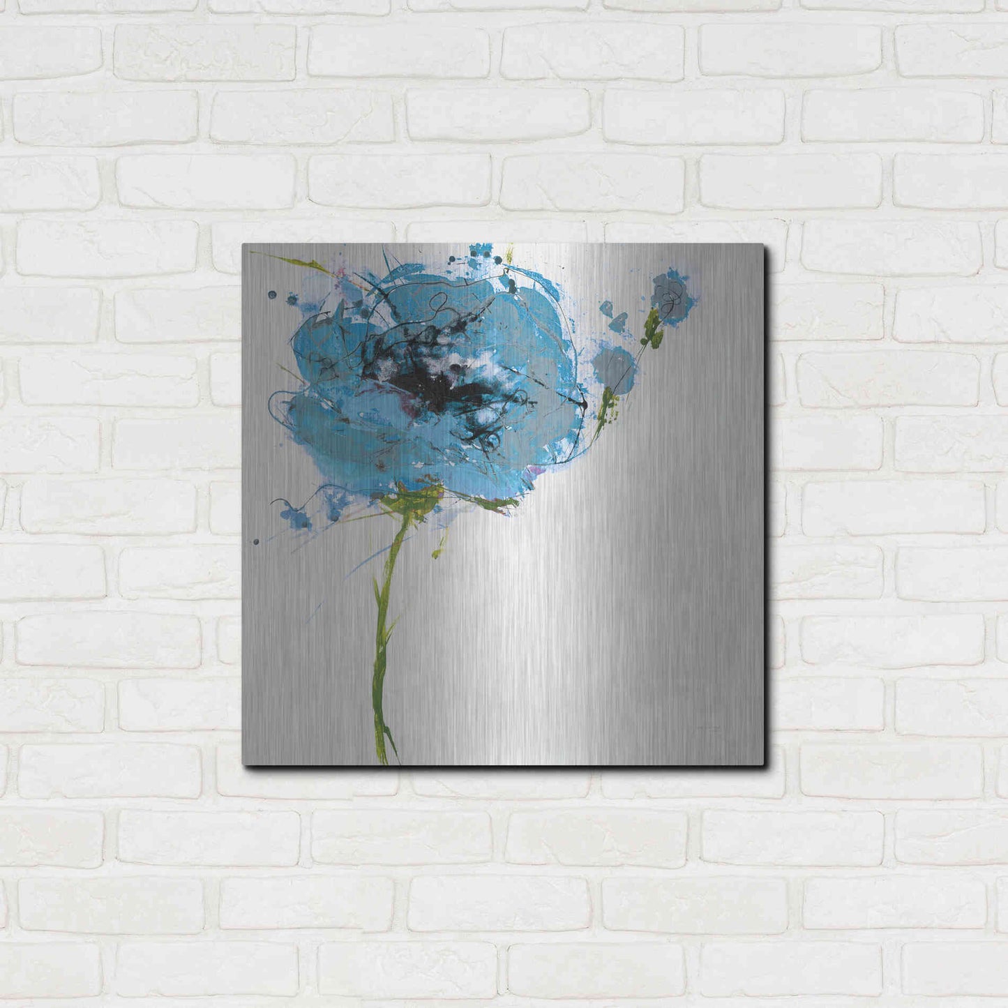 Luxe Metal Art 'Turquoise Poppy Master on White' by Jan Griggs, Metal Wall Art,24x24