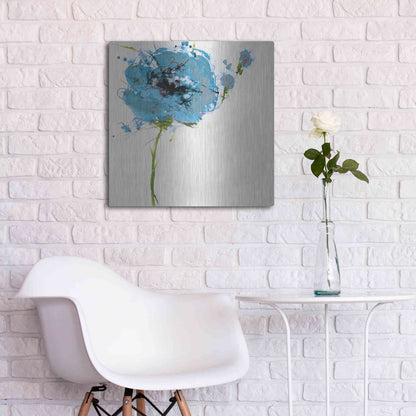 Luxe Metal Art 'Turquoise Poppy Master on White' by Jan Griggs, Metal Wall Art,24x24