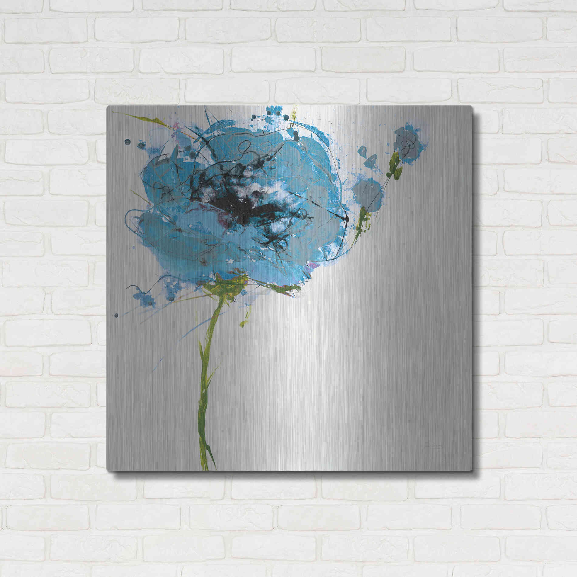 Luxe Metal Art 'Turquoise Poppy Master on White' by Jan Griggs, Metal Wall Art,36x36