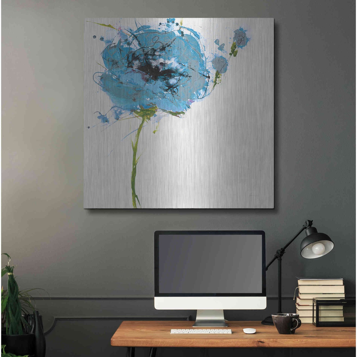 Luxe Metal Art 'Turquoise Poppy Master on White' by Jan Griggs, Metal Wall Art,36x36