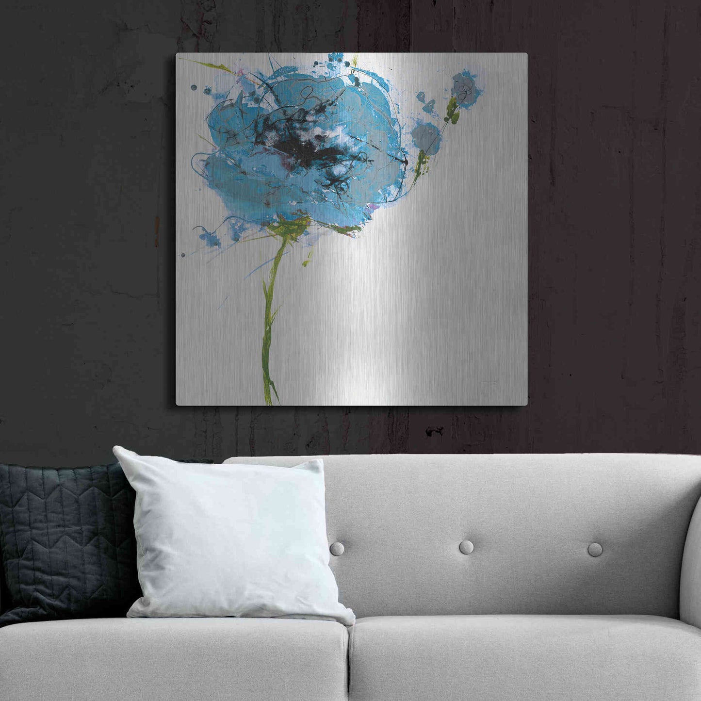 Luxe Metal Art 'Turquoise Poppy Master on White' by Jan Griggs, Metal Wall Art,36x36