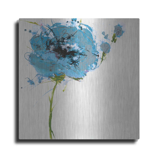 Luxe Metal Art 'Turquoise Poppy Master on White' by Jan Griggs, Metal Wall Art