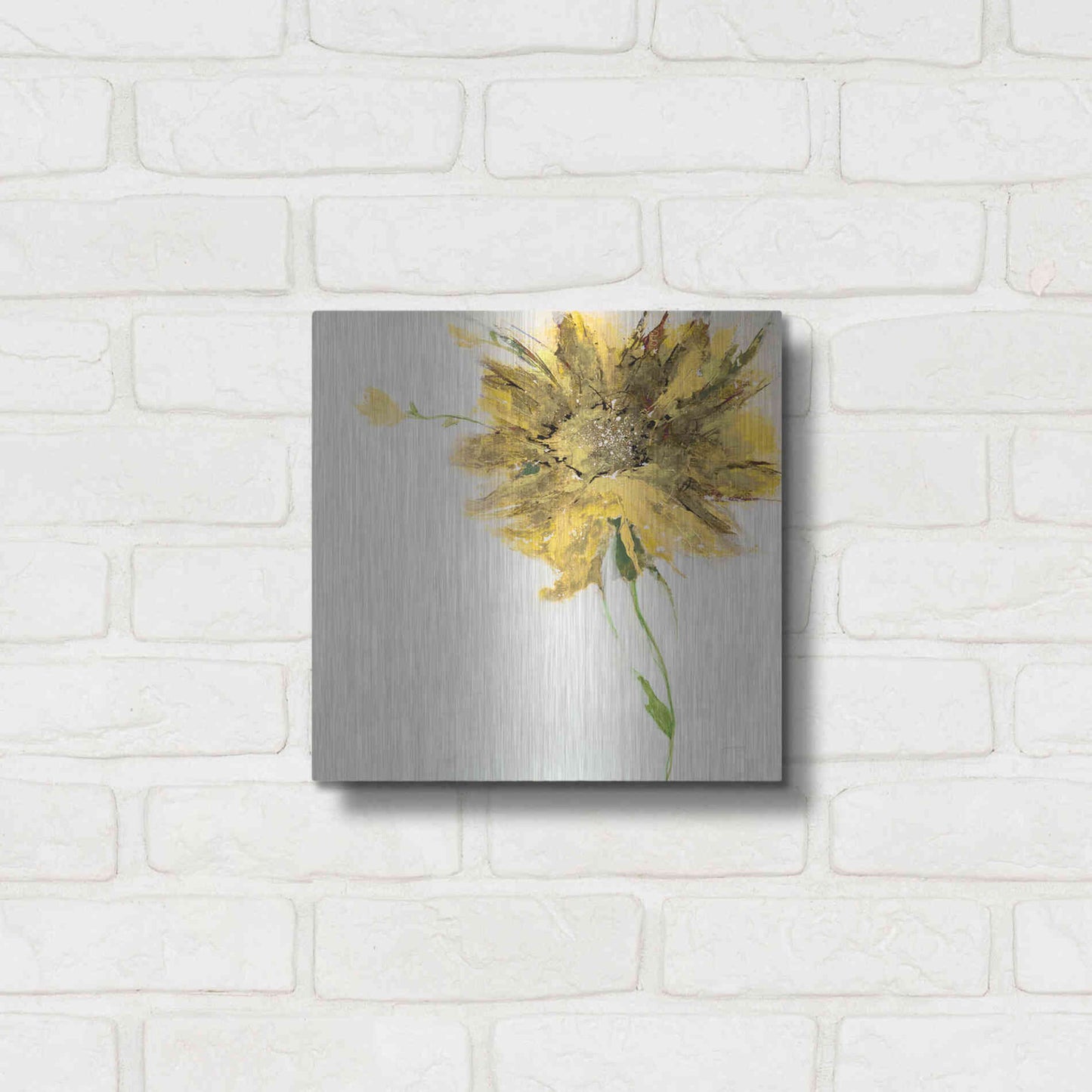 Luxe Metal Art 'Yellow Daisy on White' by Jan Griggs, Metal Wall Art,12x12