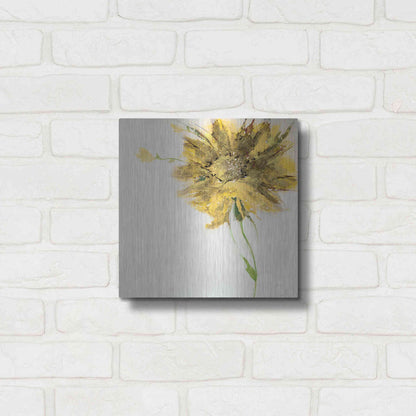 Luxe Metal Art 'Yellow Daisy on White' by Jan Griggs, Metal Wall Art,12x12