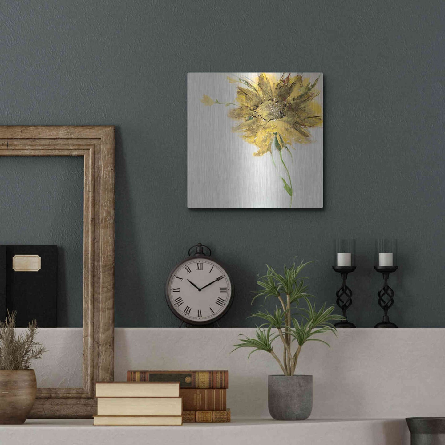 Luxe Metal Art 'Yellow Daisy on White' by Jan Griggs, Metal Wall Art,12x12