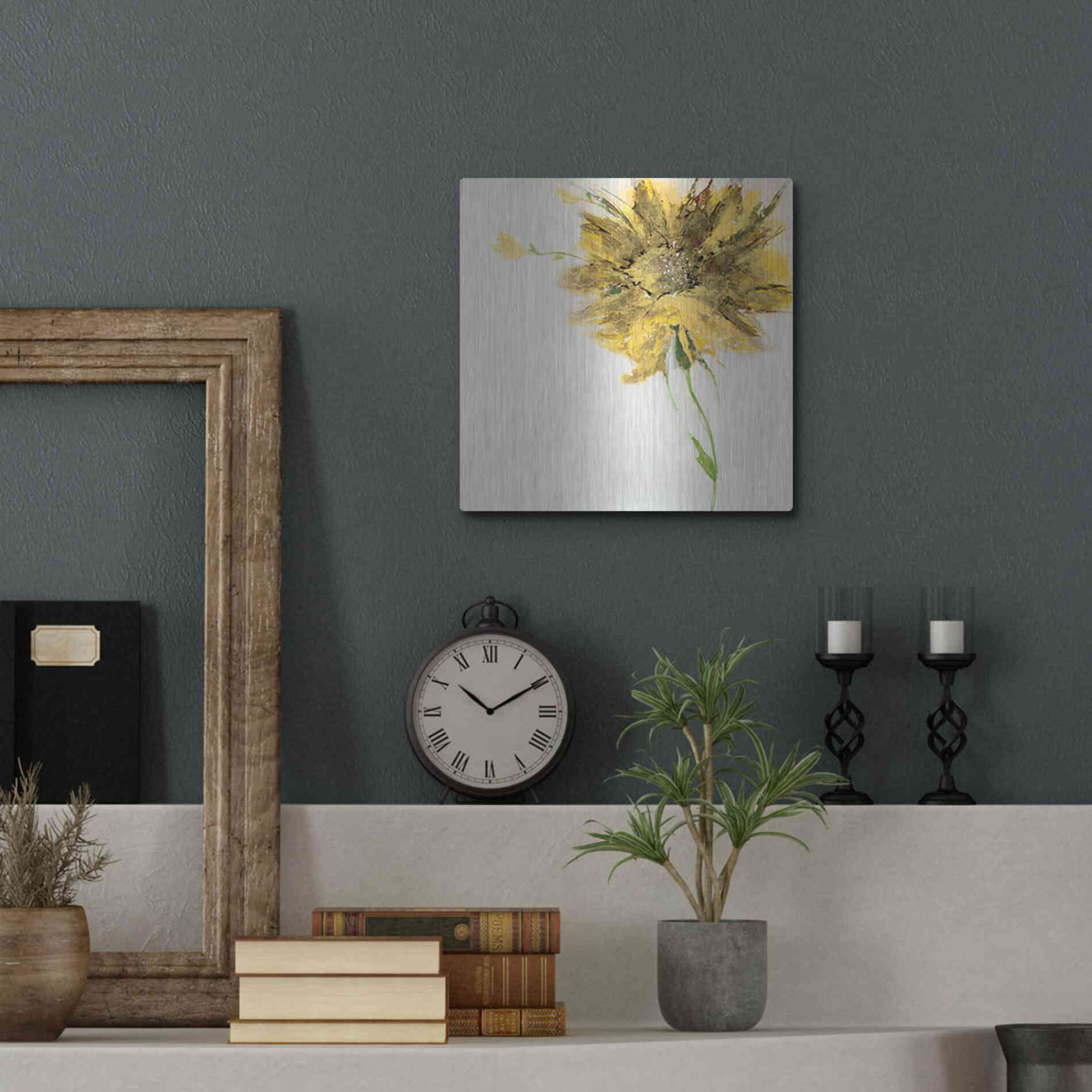 Luxe Metal Art 'Yellow Daisy on White' by Jan Griggs, Metal Wall Art,12x12