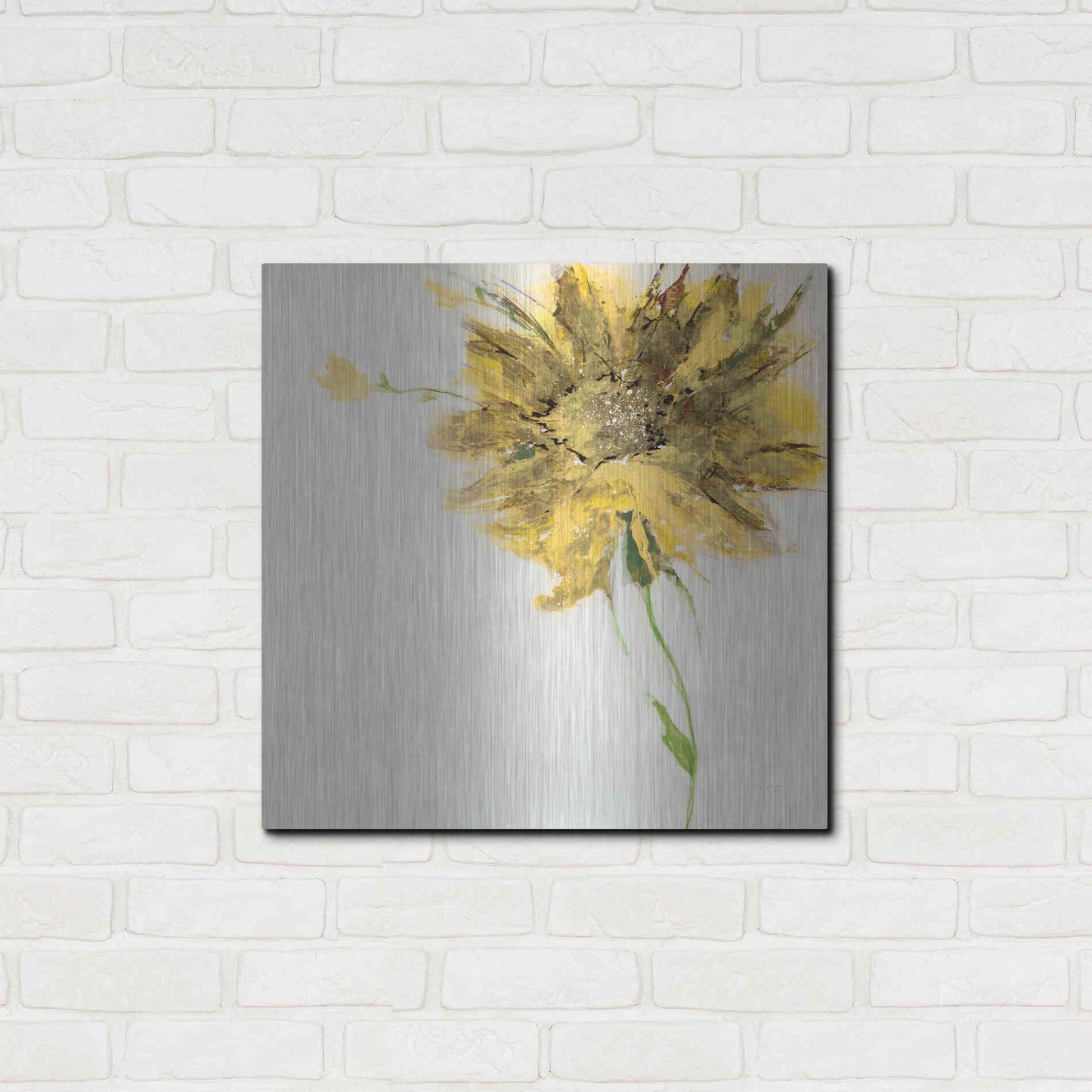 Luxe Metal Art 'Yellow Daisy on White' by Jan Griggs, Metal Wall Art,24x24