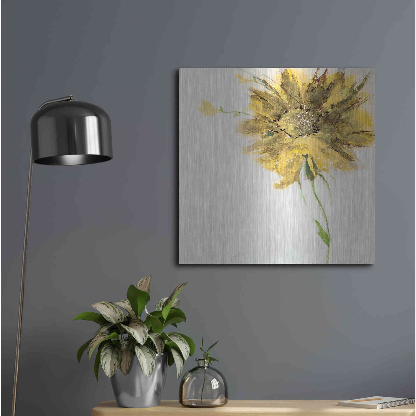 Luxe Metal Art 'Yellow Daisy on White' by Jan Griggs, Metal Wall Art,24x24