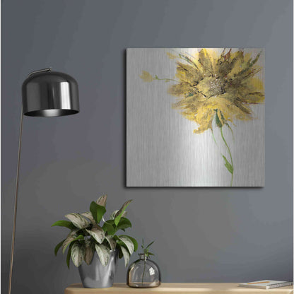 Luxe Metal Art 'Yellow Daisy on White' by Jan Griggs, Metal Wall Art,24x24