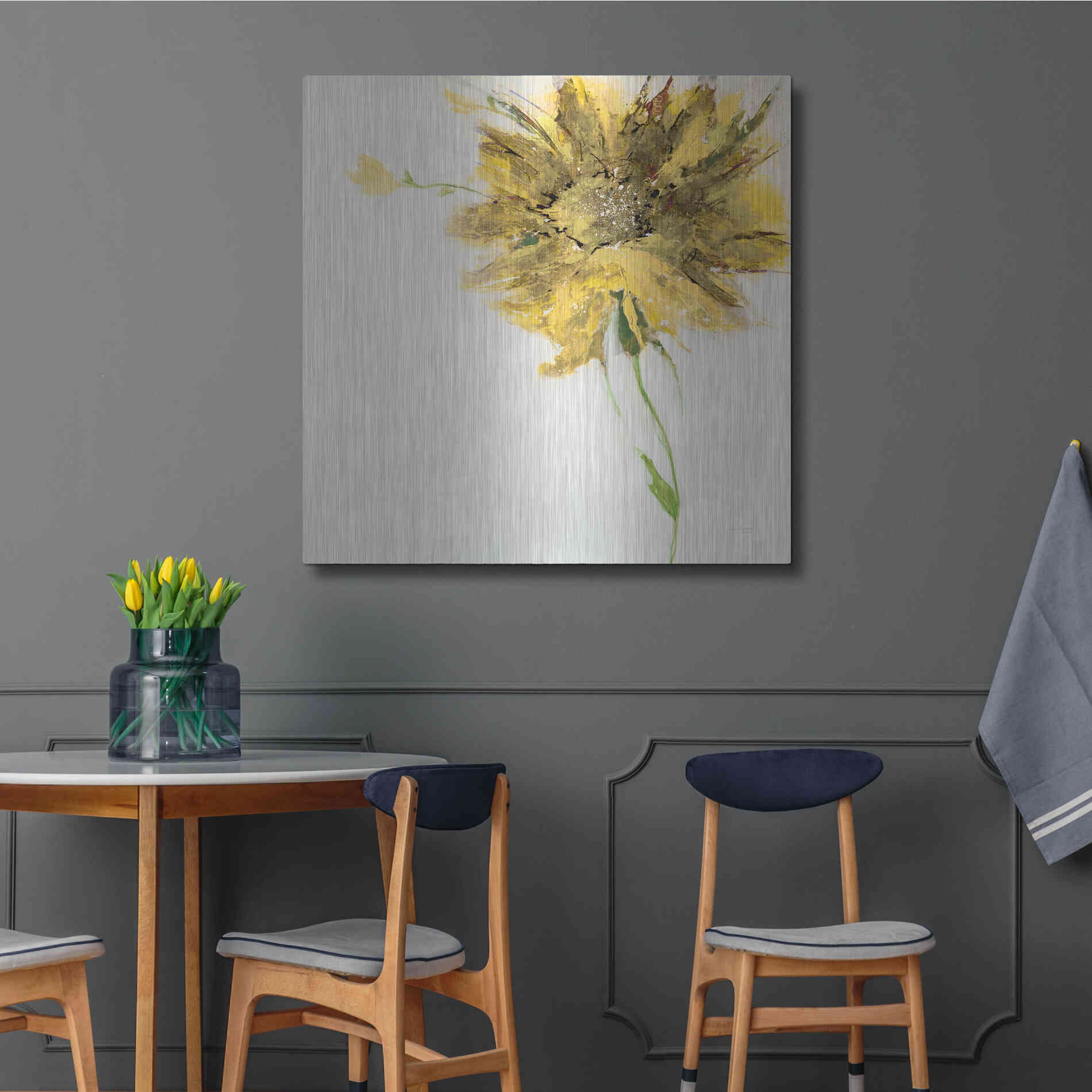 Luxe Metal Art 'Yellow Daisy on White' by Jan Griggs, Metal Wall Art,36x36