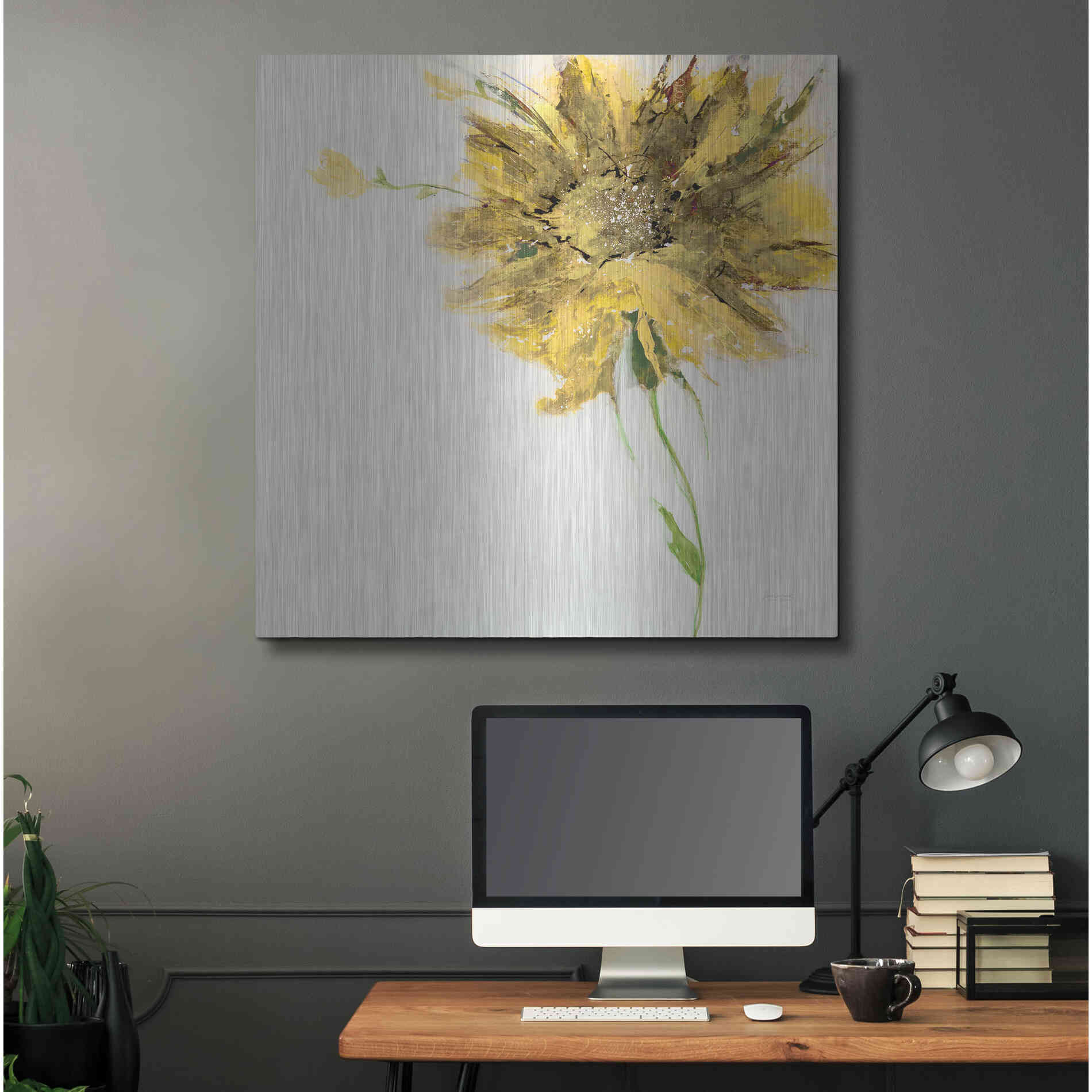 Luxe Metal Art 'Yellow Daisy on White' by Jan Griggs, Metal Wall Art,36x36