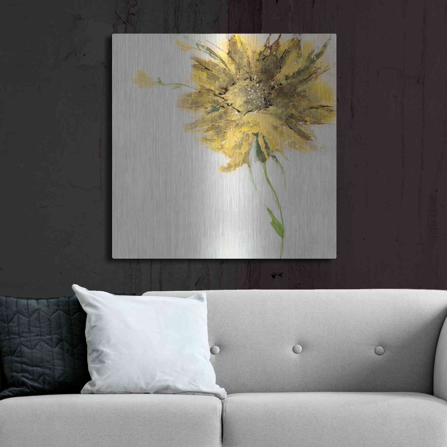 Luxe Metal Art 'Yellow Daisy on White' by Jan Griggs, Metal Wall Art,36x36